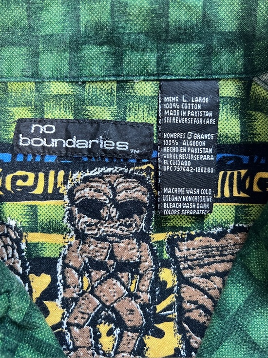 No Boundaries Green Tiki Cotton Short-Sleeve Button Shirt 90’s Y2K Summer Resort - Picture 2 of 8